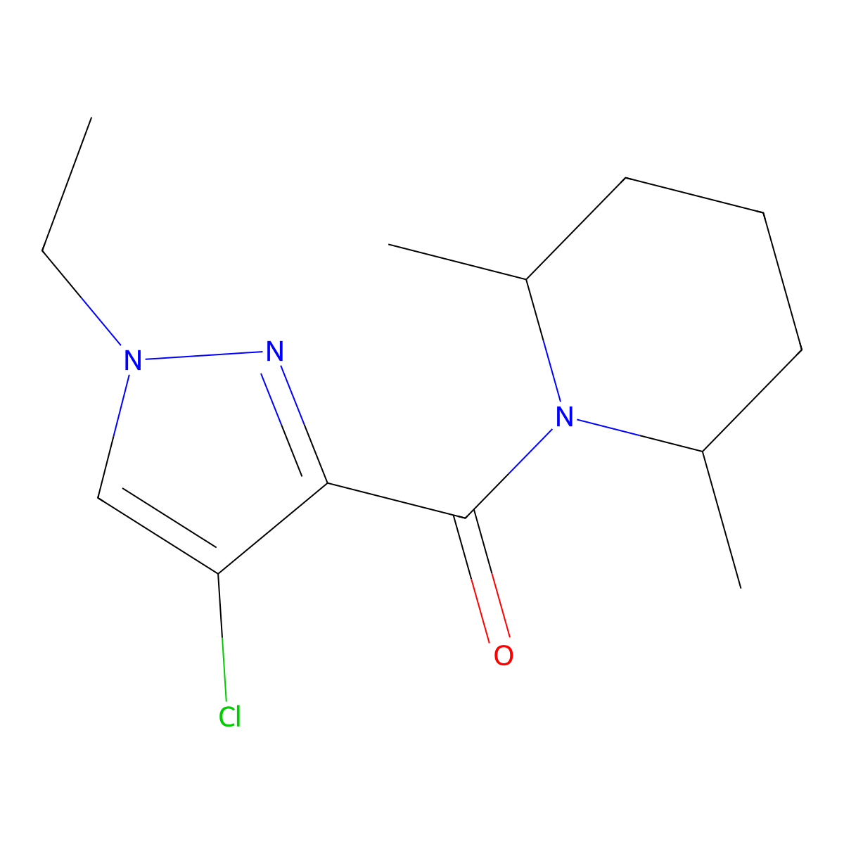 (4-chloro-1-ethyl-1H-pyrazol-3-yl)(2,6-dimethylpiperidin-1-yl)methanone molecular structure, CAS 1005683-91-9