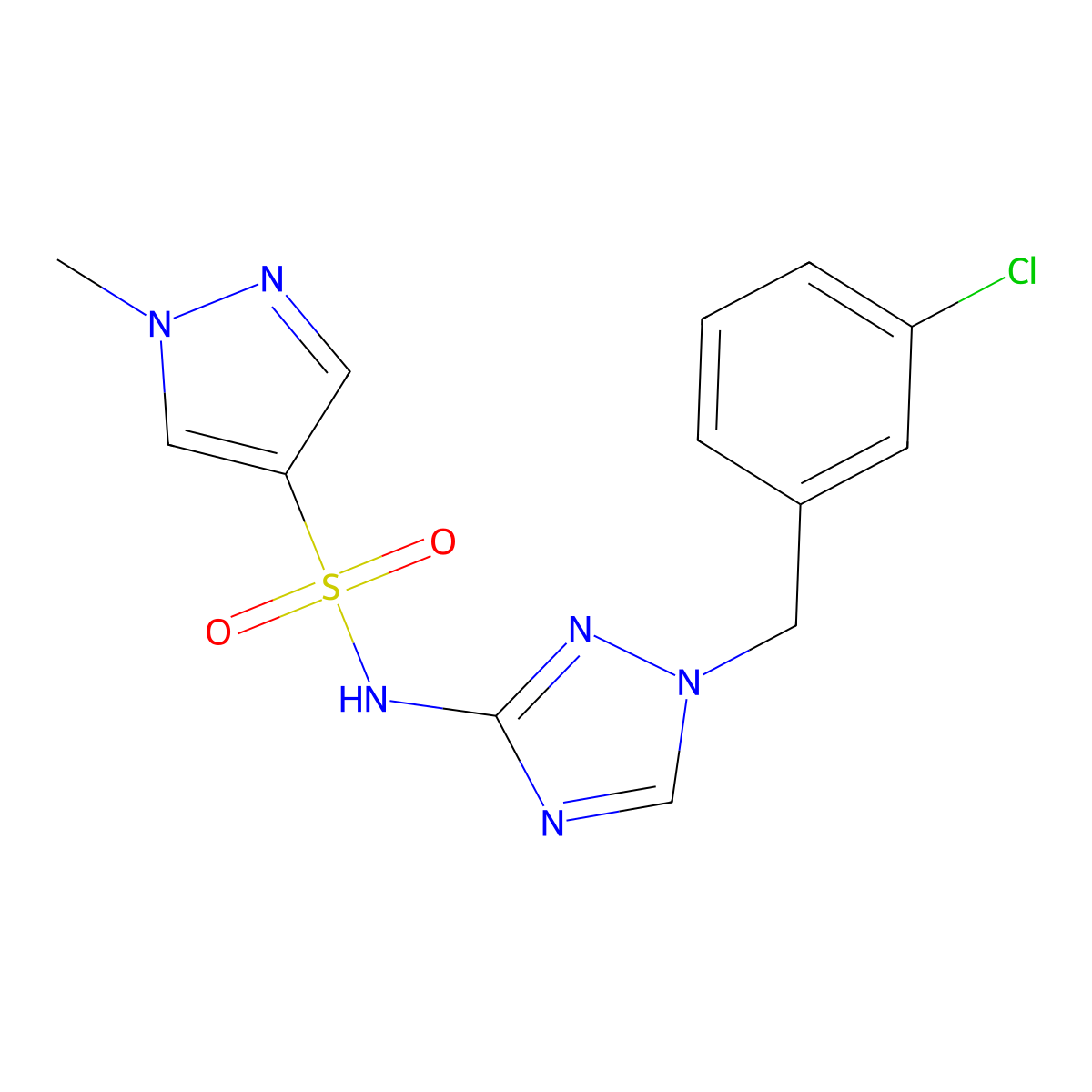 N-[1-(3-chlorobenzyl)-1H-1,2,4-triazol-3-yl]-1-methyl-1H-pyrazole-4-sulfonamide molecular structure, CAS 1005683-97-5