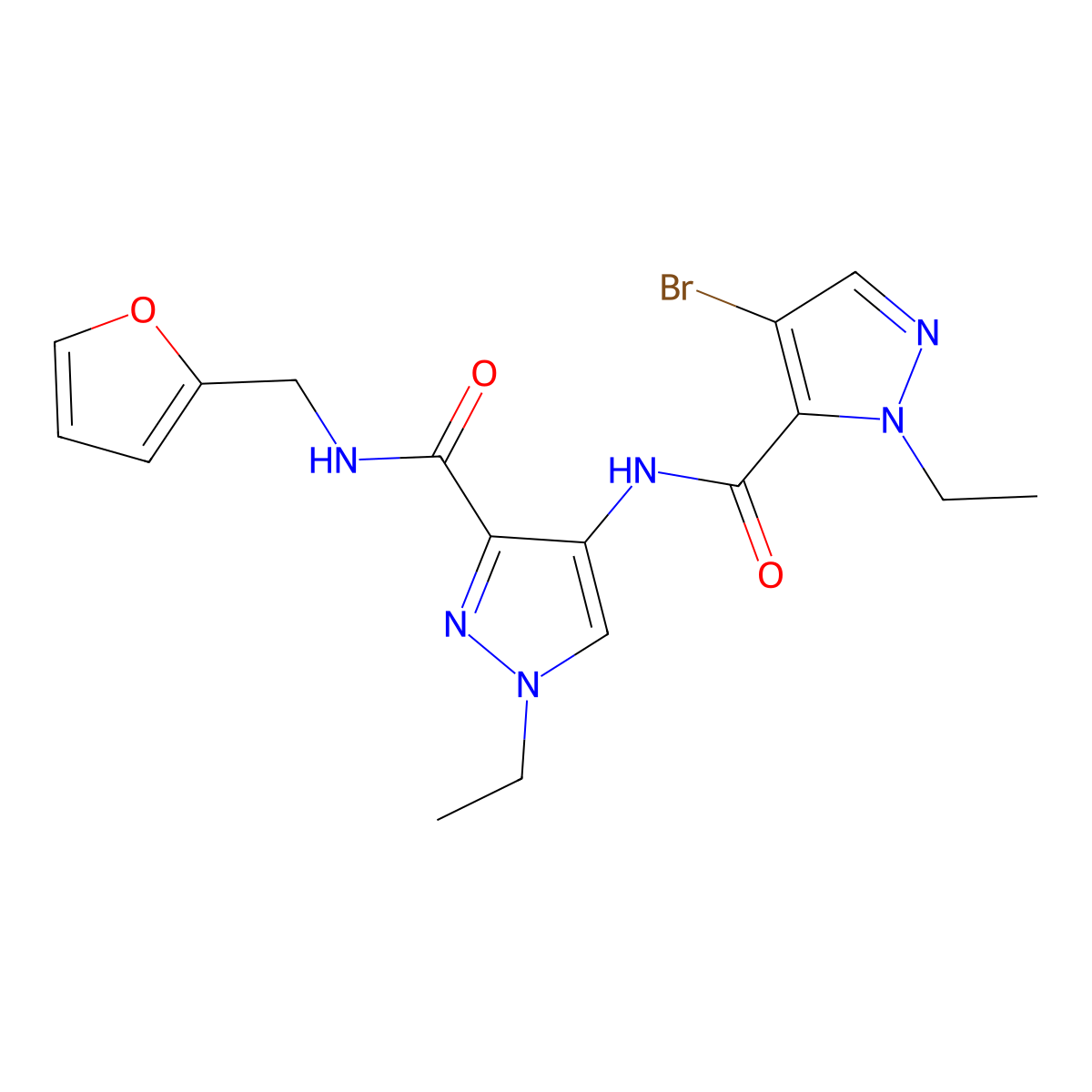 4-[(4-bromo-2-ethylpyrazole-3-carbonyl)amino]-1-ethyl-N-(furan-2-ylmethyl)pyrazole-3-carboxamide molecular structure, CAS 1005683-99-7