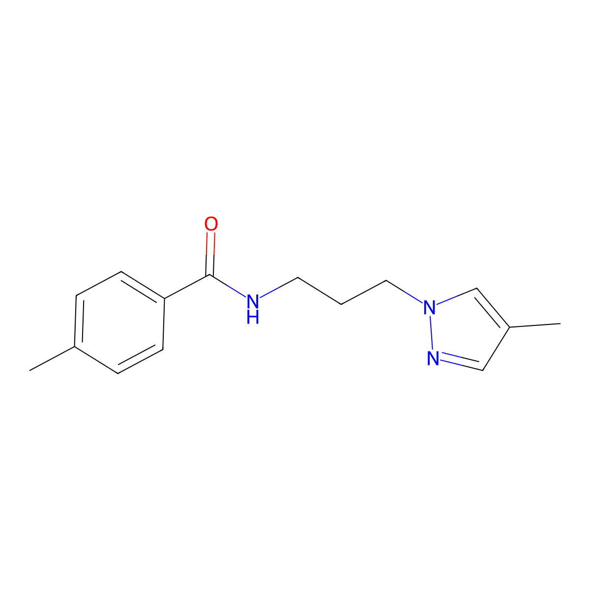 4-methyl-N-[3-(4-methylpyrazol-1-yl)propyl]benzamide molecular structure, CAS 1005684-15-0