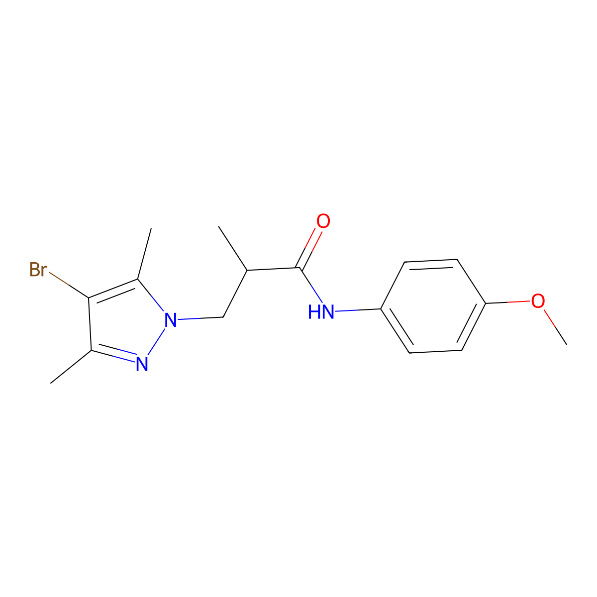 3-(4-bromo-3,5-dimethylpyrazol-1-yl)-N-(4-methoxyphenyl)-2-methylpropanamide molecular structure, CAS 1005684-22-9
