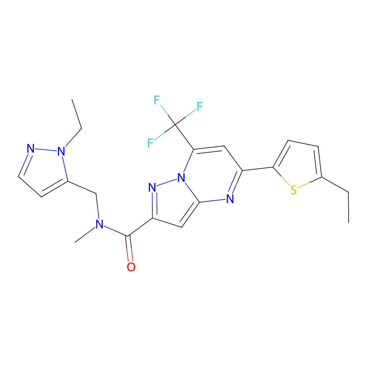 N-[(1-ethyl-1H-pyrazol-5-yl)methyl]-5-(5-ethylthiophen-2-yl)-N-methyl-7-(trifluoromethyl)pyrazolo[1,5-a]pyrimidine-2-carboxamide molecular structure, CAS 1005685-17-5