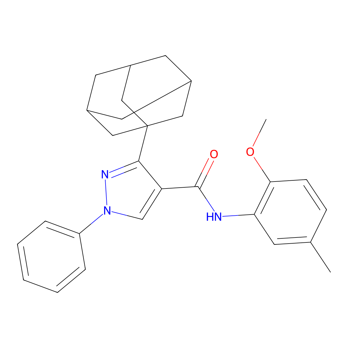 3-(1-adamantyl)-N-(2-methoxy-5-methylphenyl)-1-phenylpyrazole-4-carboxamide molecular structure, CAS 1005685-25-5
