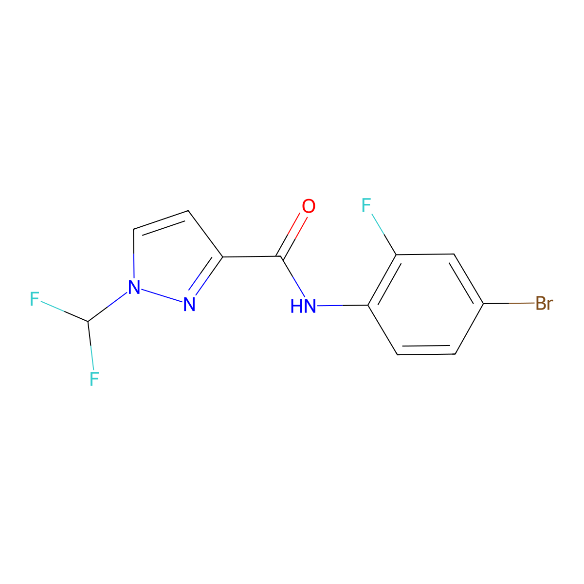 N-(4-bromo-2-fluorophenyl)-1-(difluoromethyl)pyrazole-3-carboxamide molecular structure, CAS 1005685-94-8
