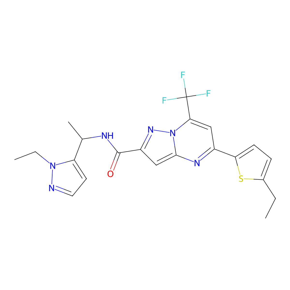N-[1-(1-ethyl-1H-pyrazol-5-yl)ethyl]-5-(5-ethylthiophen-2-yl)-7-(trifluoromethyl)pyrazolo[1,5-a]pyrimidine-2-carboxamide molecular structure, CAS 1005685-95-9