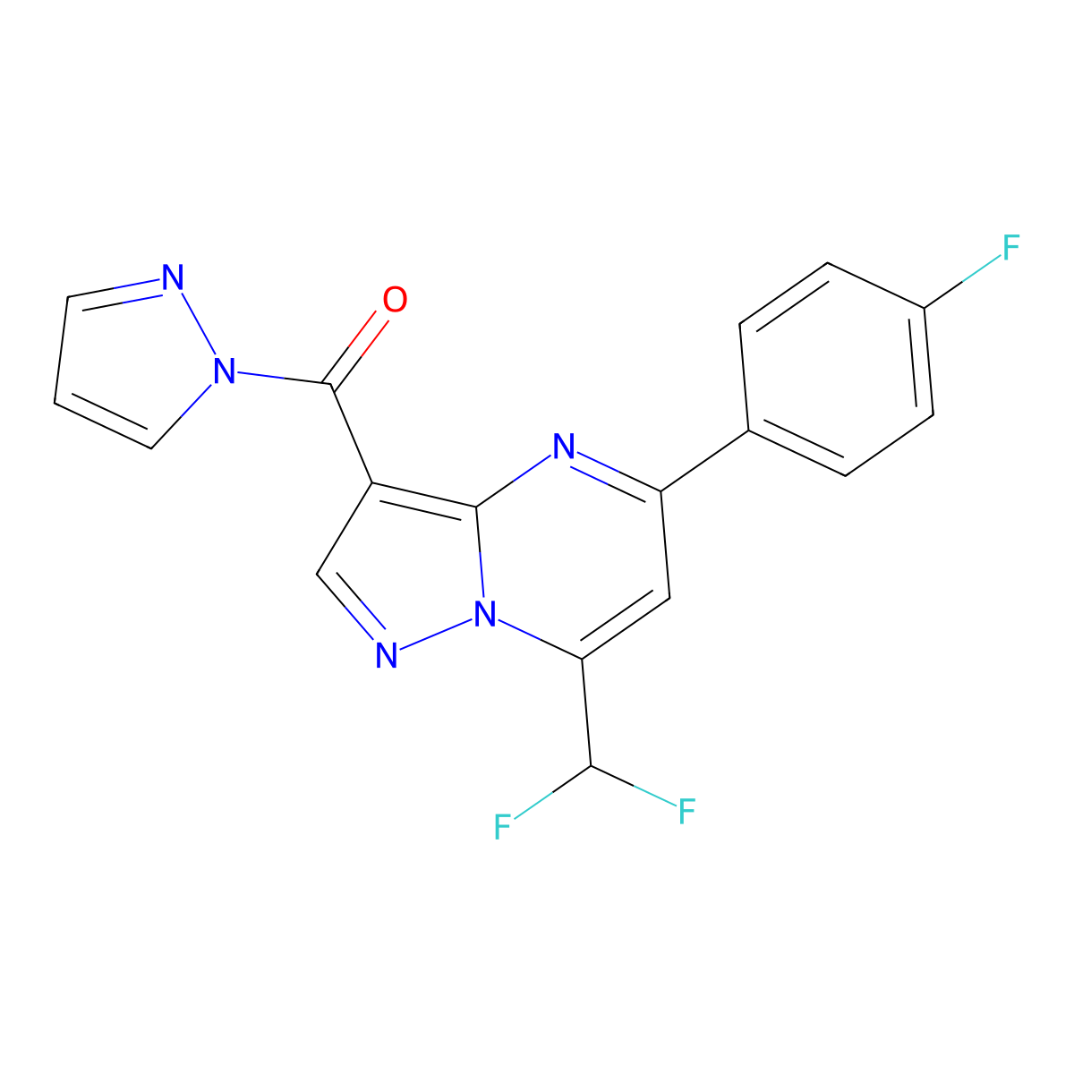 [7-(Difluoromethyl)-5-(4-fluorophenyl)pyrazolo[1,5-a]pyrimidin-3-yl]-pyrazol-1-ylmethanone molecular structure, CAS 1005686-26-9