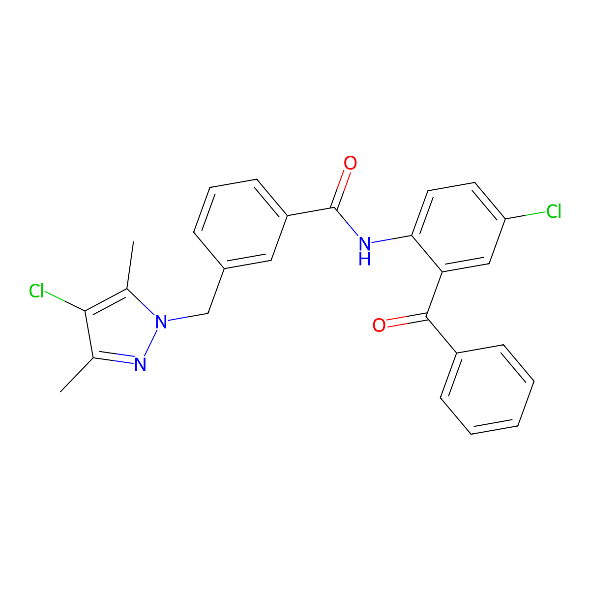 N-(2-benzoyl-4-chlorophenyl)-3-[(4-chloro-3,5-dimethylpyrazol-1-yl)methyl]benzamide molecular structure, CAS 1005686-32-7