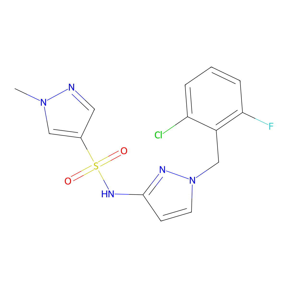 N-[1-(2-chloro-6-fluorobenzyl)-1H-pyrazol-3-yl]-1-methyl-1H-pyrazole-4-sulfonamide molecular structure, CAS 1005686-34-9
