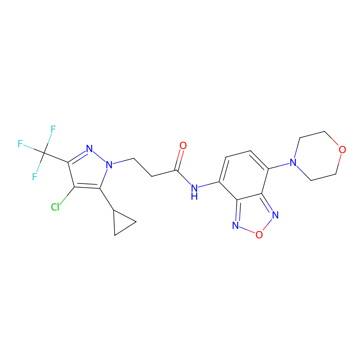 3-[4-chloro-5-cyclopropyl-3-(trifluoromethyl)pyrazol-1-yl]-N-(4-morpholin-4-yl-2,1,3-benzoxadiazol-7-yl)propanamide molecular structure, CAS 1005686-61-2