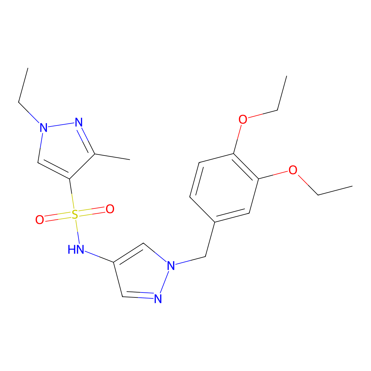 N-[1-[(3,4-diethoxyphenyl)methyl]pyrazol-4-yl]-1-ethyl-3-methylpyrazole-4-sulfonamide molecular structure, CAS 1005686-71-4