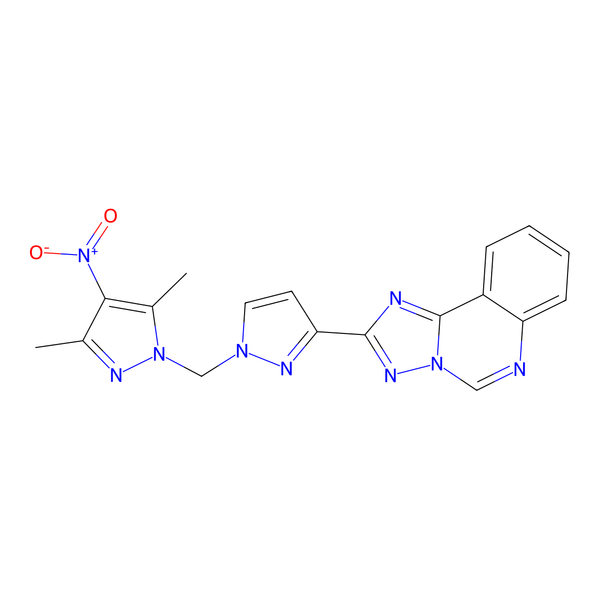 2-{1-[(3,5-dimethyl-4-nitro-1H-pyrazol-1-yl)methyl]-1H-pyrazol-3-yl}[1,2,4]triazolo[1,5-c]quinazoline molecular structure, CAS 1005686-83-8