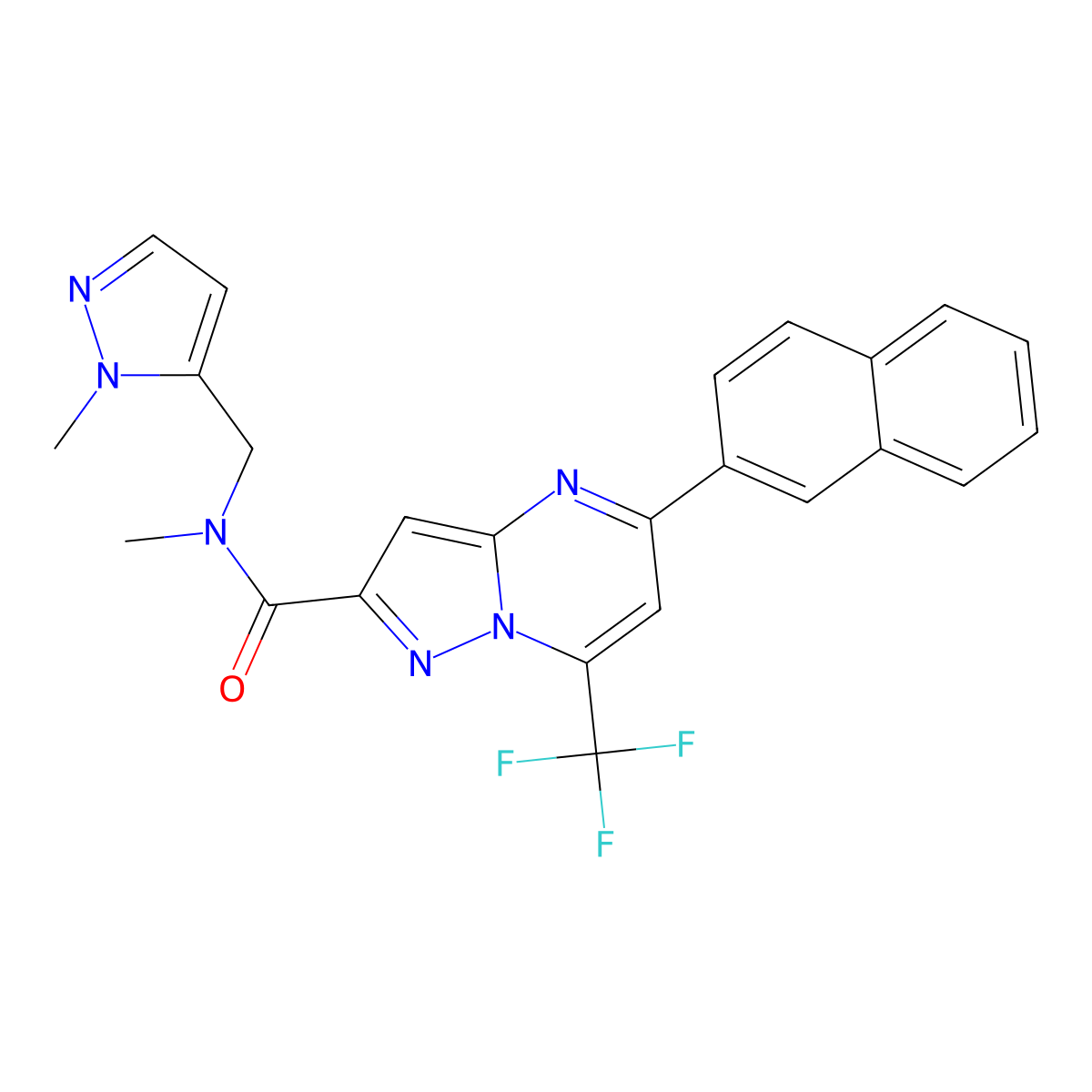 N-methyl-N-[(1-methyl-1H-pyrazol-5-yl)methyl]-5-(naphthalen-2-yl)-7-(trifluoromethyl)pyrazolo[1,5-a]pyrimidine-2-carboxamide molecular structure, CAS 1005687-05-7