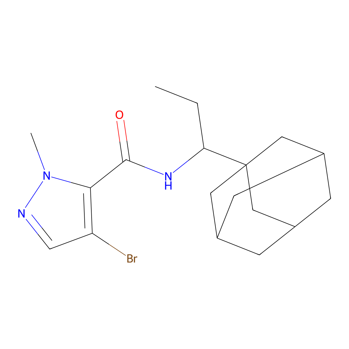 N-[1-(1-adamantyl)propyl]-4-bromo-2-methylpyrazole-3-carboxamide molecular structure, CAS 1005687-15-9
