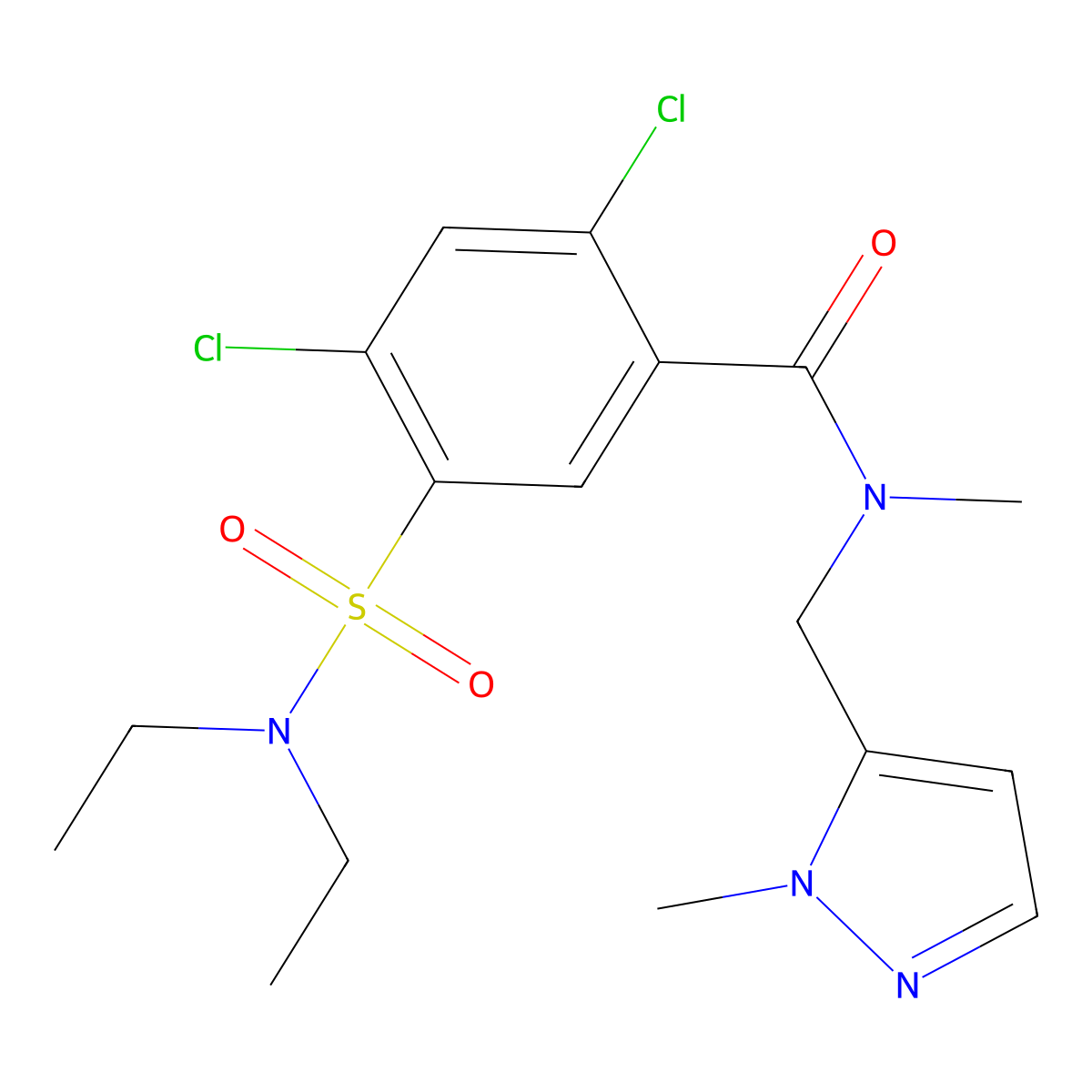 2,4-dichloro-5-(diethylsulfamoyl)-N-methyl-N-[(2-methylpyrazol-3-yl)methyl]benzamide molecular structure, CAS 1005687-25-1