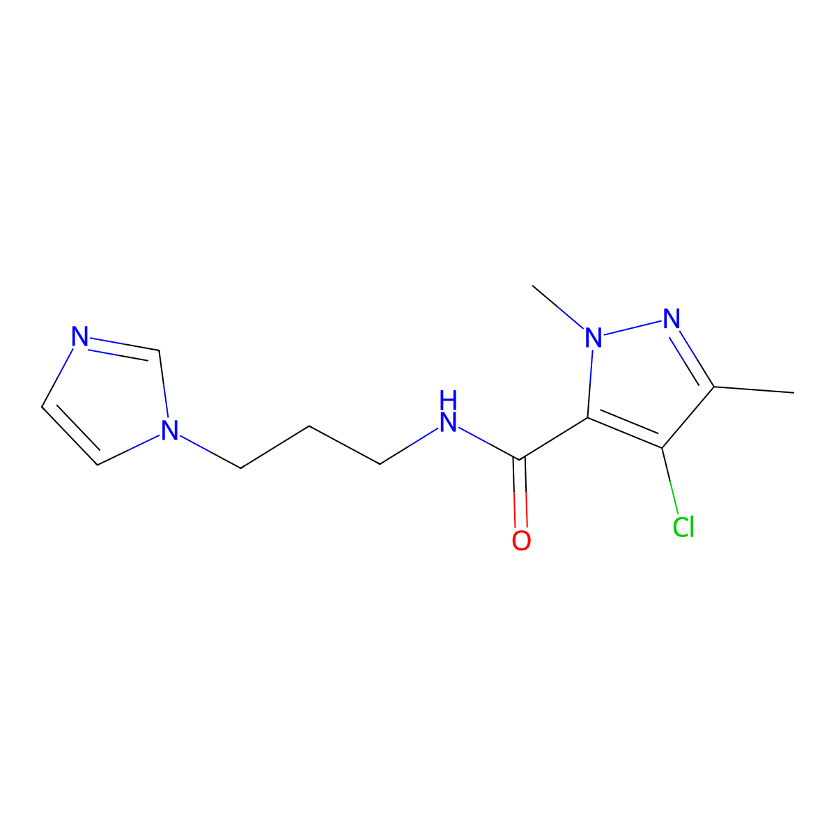 4-chloro-N-(3-imidazol-1-ylpropyl)-2,5-dimethylpyrazole-3-carboxamide molecular structure, CAS 1005687-35-3