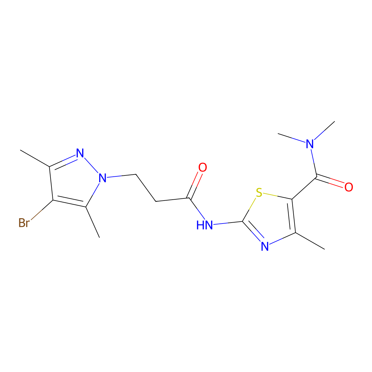 2-[3-(4-bromo-3,5-dimethylpyrazol-1-yl)propanoylamino]-N,N,4-trimethyl-1,3-thiazole-5-carboxamide molecular structure, CAS 1005687-56-8