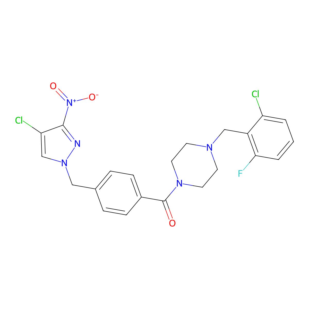 [4-(2-chloro-6-fluorobenzyl)piperazin-1-yl]{4-[(4-chloro-3-nitro-1H-pyrazol-1-yl)methyl]phenyl}methanone molecular structure, CAS 1005688-66-3