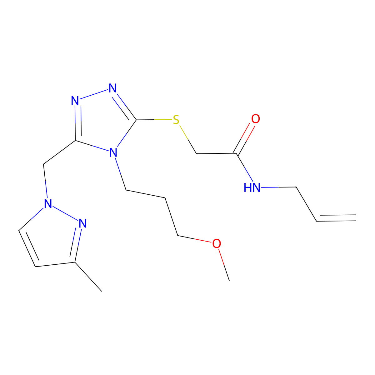 2-[[4-(3-methoxypropyl)-5-[(3-methylpyrazol-1-yl)methyl]-1,2,4-triazol-3-yl]sulfanyl]-N-prop-2-enylacetamide molecular structure, CAS 1005689-19-9