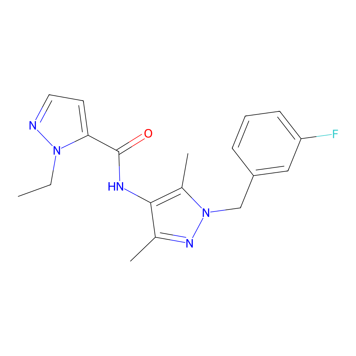 1-ethyl-N-[1-(3-fluorobenzyl)-3,5-dimethyl-1H-pyrazol-4-yl]-1H-pyrazole-5-carboxamide molecular structure, CAS 1005689-34-8