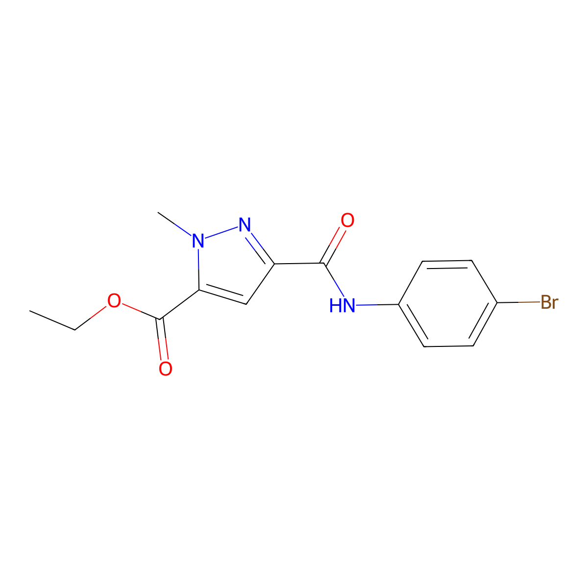 ethyl 3-[(4-bromoanilino)carbonyl]-1-methyl-1H-pyrazole-5-carboxylate molecular structure, CAS 1005689-66-6
