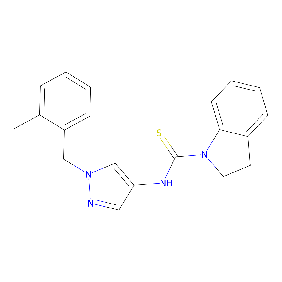 N-[1-[(2-methylphenyl)methyl]pyrazol-4-yl]-2,3-dihydroindole-1-carbothioamide molecular structure, CAS 1005690-16-3
