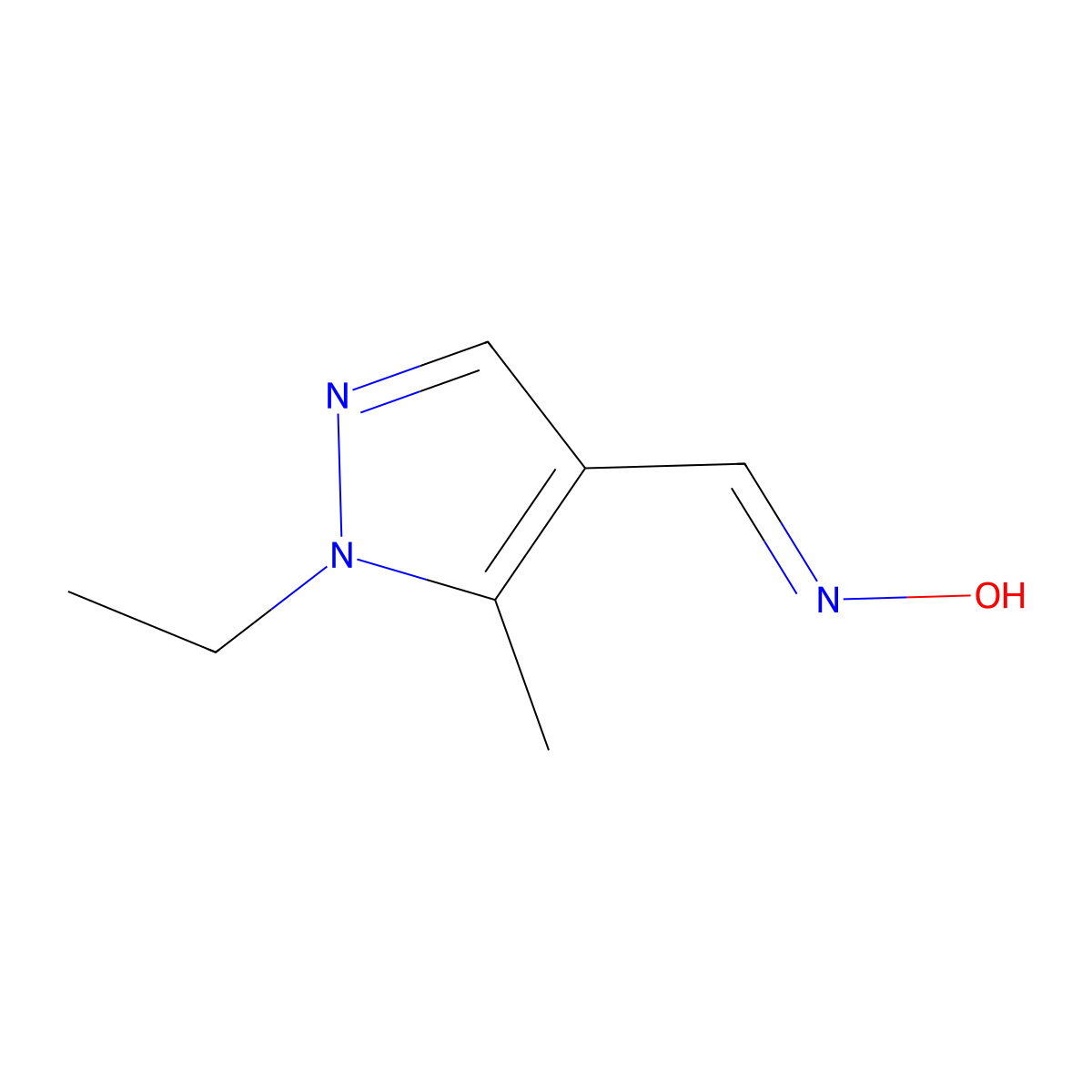 N-[(1-ethyl-5-methylpyrazol-4-yl)methylidene]hydroxylamine molecular structure, CAS 1005690-34-5