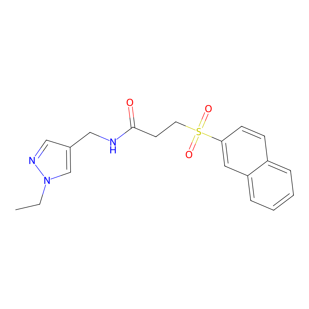 N-[(1-ethyl-1H-pyrazol-4-yl)methyl]-3-(naphthalen-2-ylsulfonyl)propanamide molecular structure, CAS 1005690-72-1