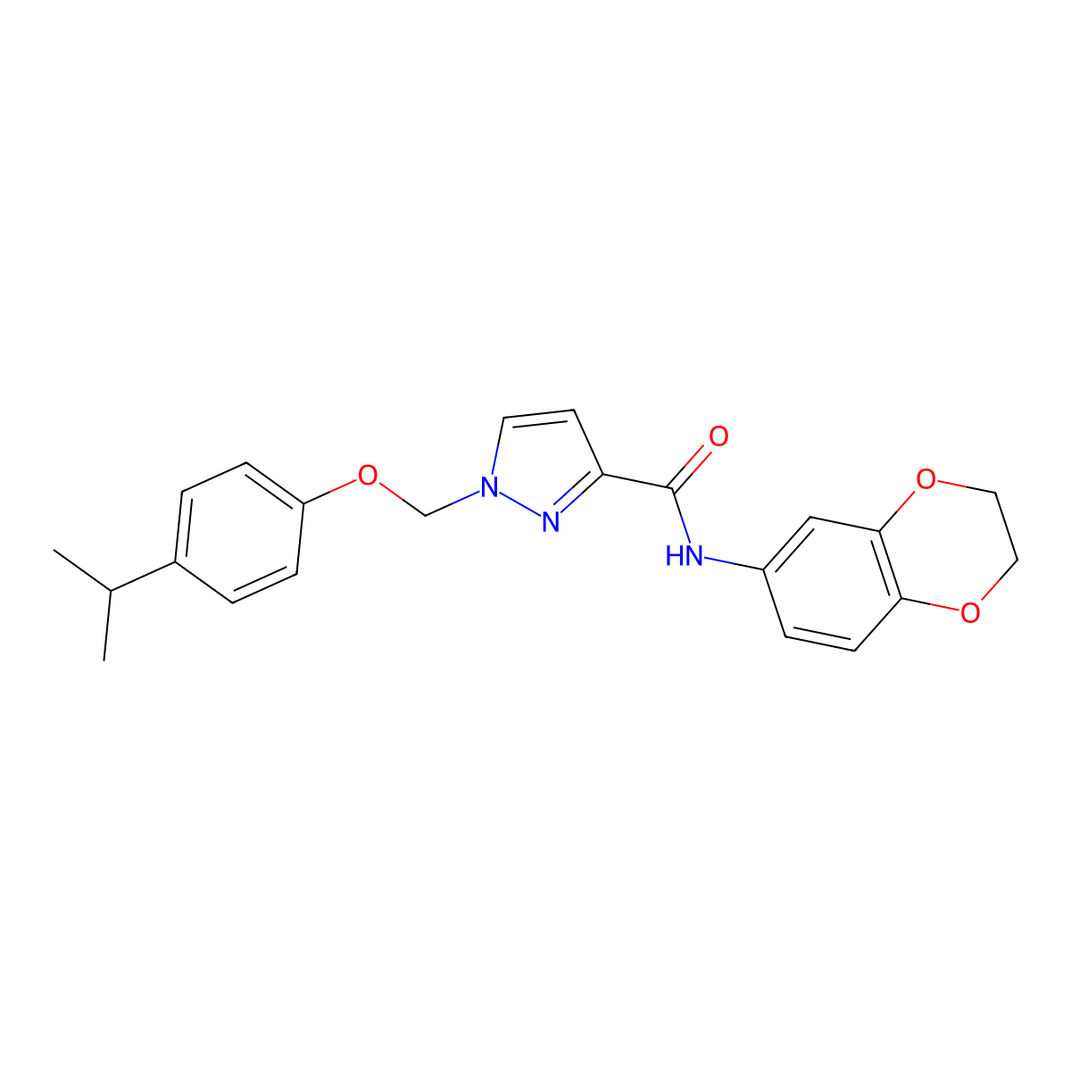N-(2,3-dihydro-1,4-benzodioxin-6-yl)-1-[(4-propan-2-ylphenoxy)methyl]pyrazole-3-carboxamide molecular structure, CAS 1005690-87-8