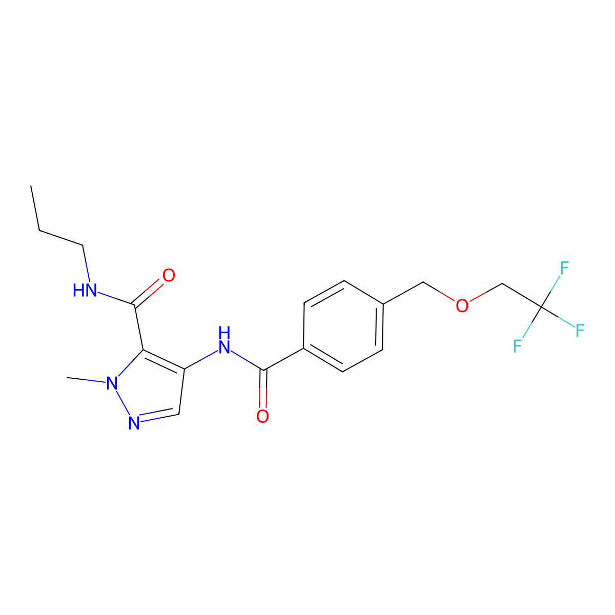 2-methyl-N-propyl-4-[[4-(2,2,2-trifluoroethoxymethyl)benzoyl]amino]pyrazole-3-carboxamide molecular structure, CAS 1005690-93-6