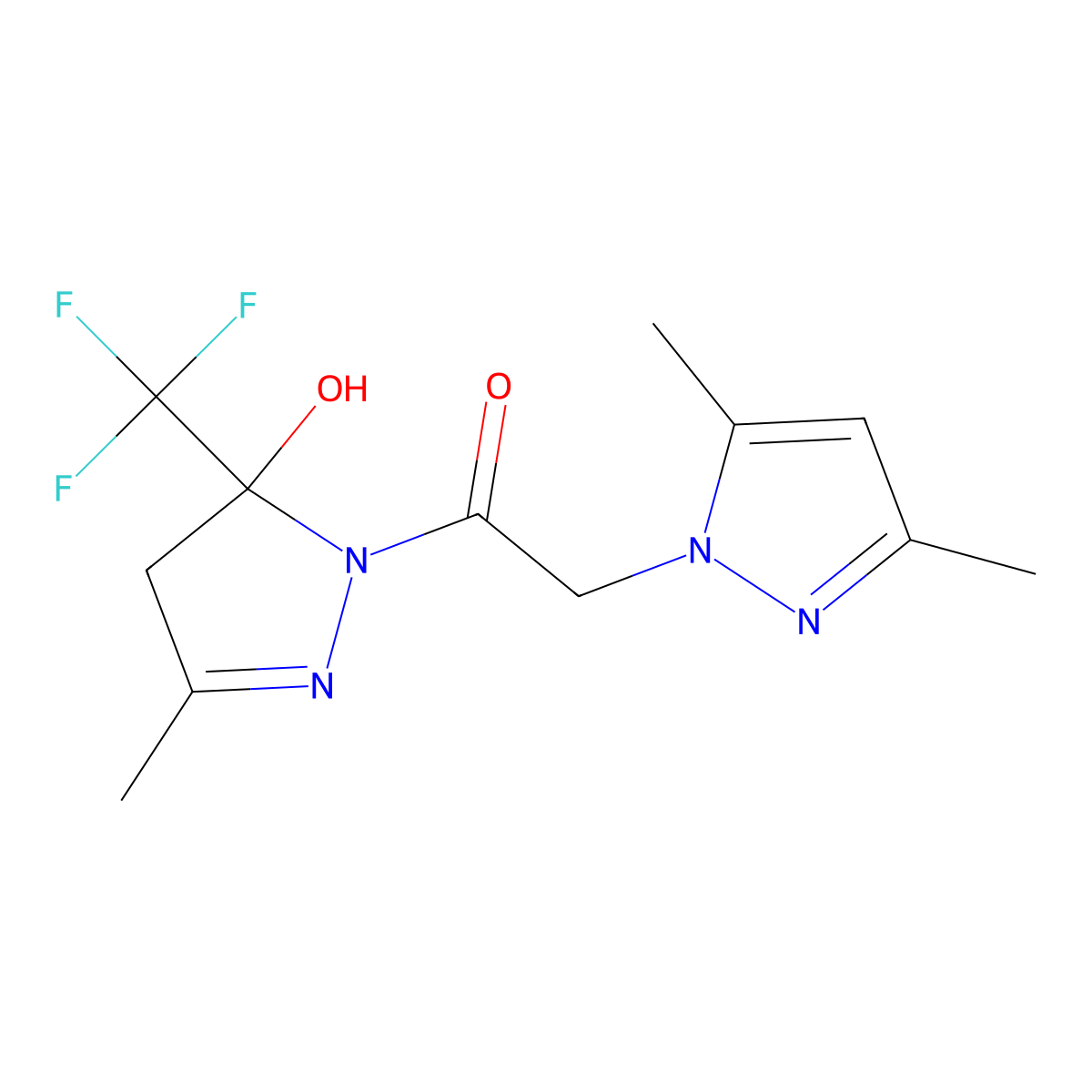 2-(3,5-dimethylpyrazol-1-yl)-1-[5-hydroxy-3-methyl-5-(trifluoromethyl)-4H-pyrazol-1-yl]ethanone molecular structure, CAS 1005691-00-8