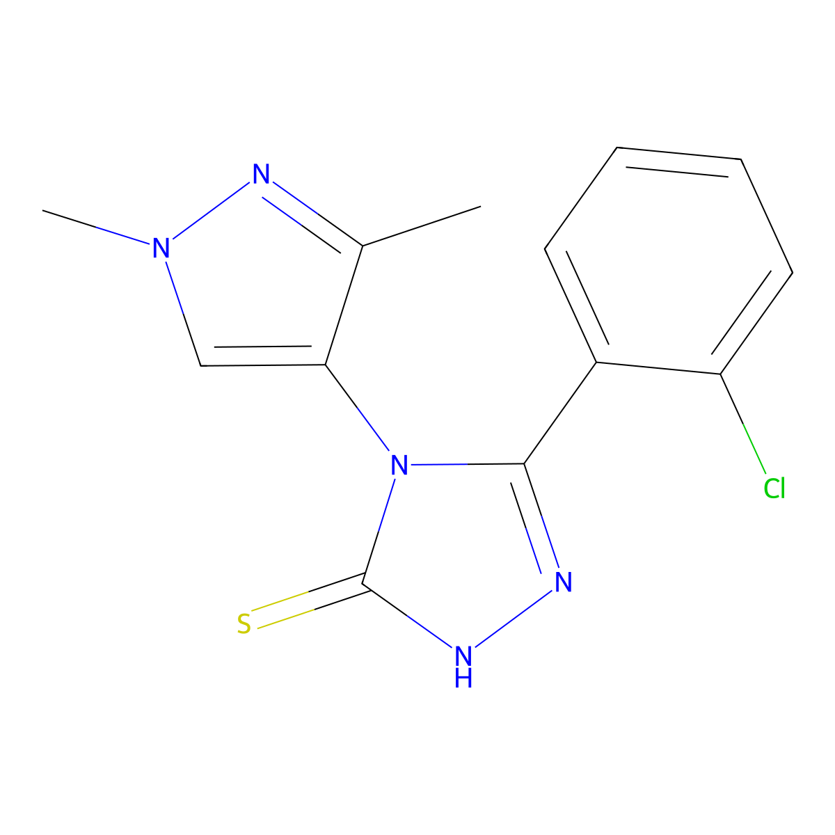3-(2-chlorophenyl)-4-(1,3-dimethylpyrazol-4-yl)-1H-1,2,4-triazole-5-thione molecular structure, CAS 1005691-01-9