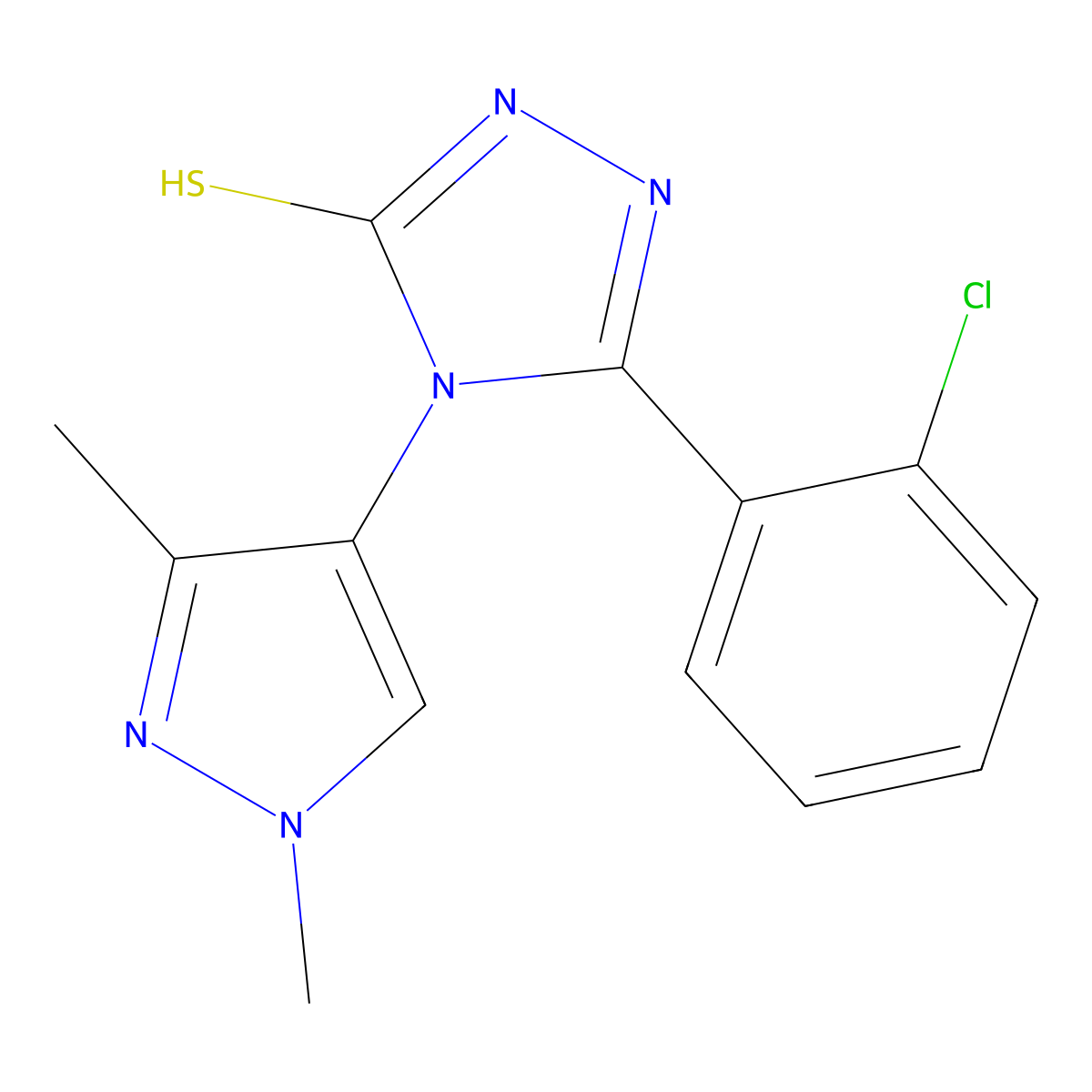 3-(2-chlorophenyl)-4-(1,3-dimethylpyrazol-4-yl)-1H-1,2,4-triazole-5-thione molecular structure, CAS 1005691-01-9