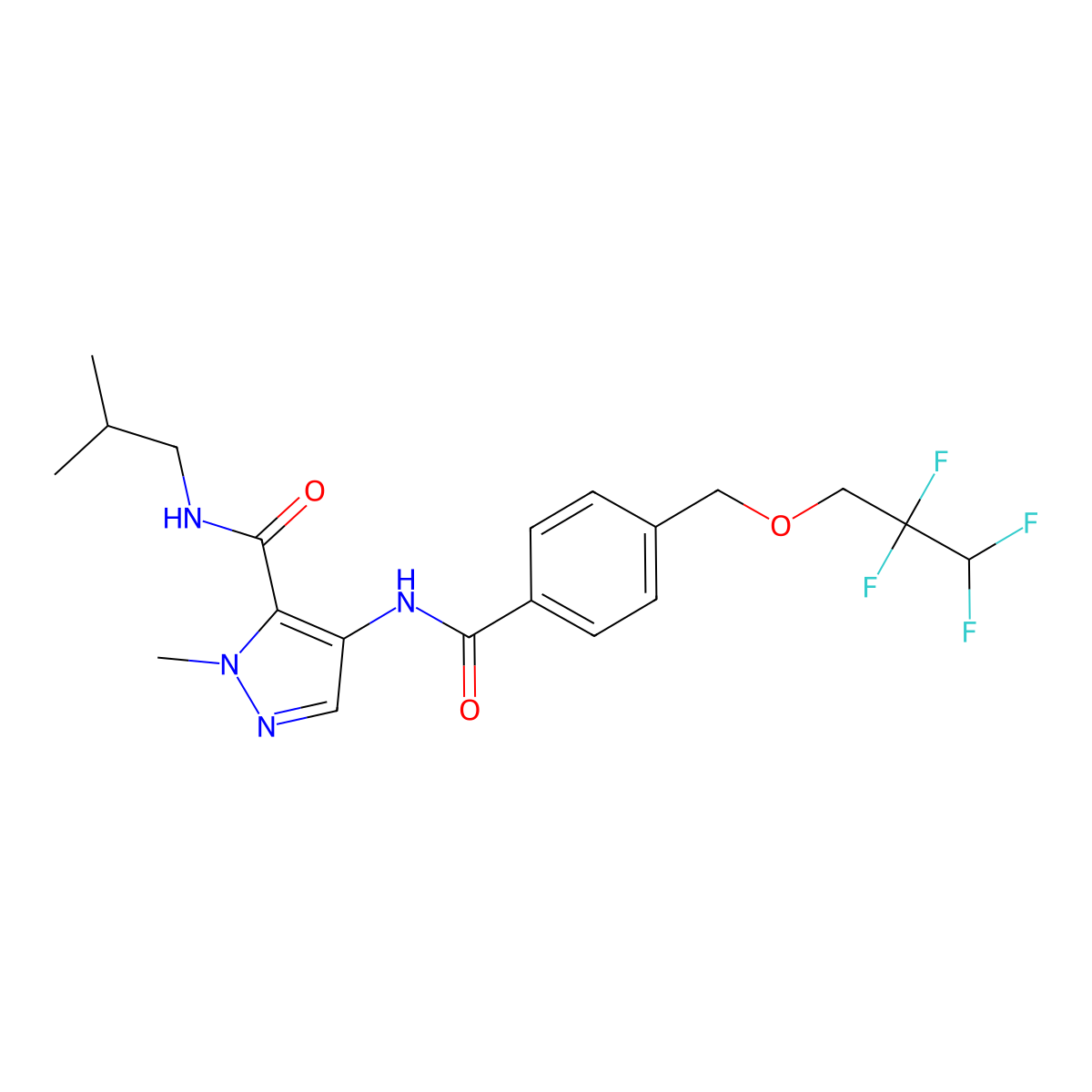 1-methyl-N-(2-methylpropyl)-4-[({4-[(2,2,3,3-tetrafluoropropoxy)methyl]phenyl}carbonyl)amino]-1H-pyrazole-5-carboxamide molecular structure, CAS 1005692-05-6