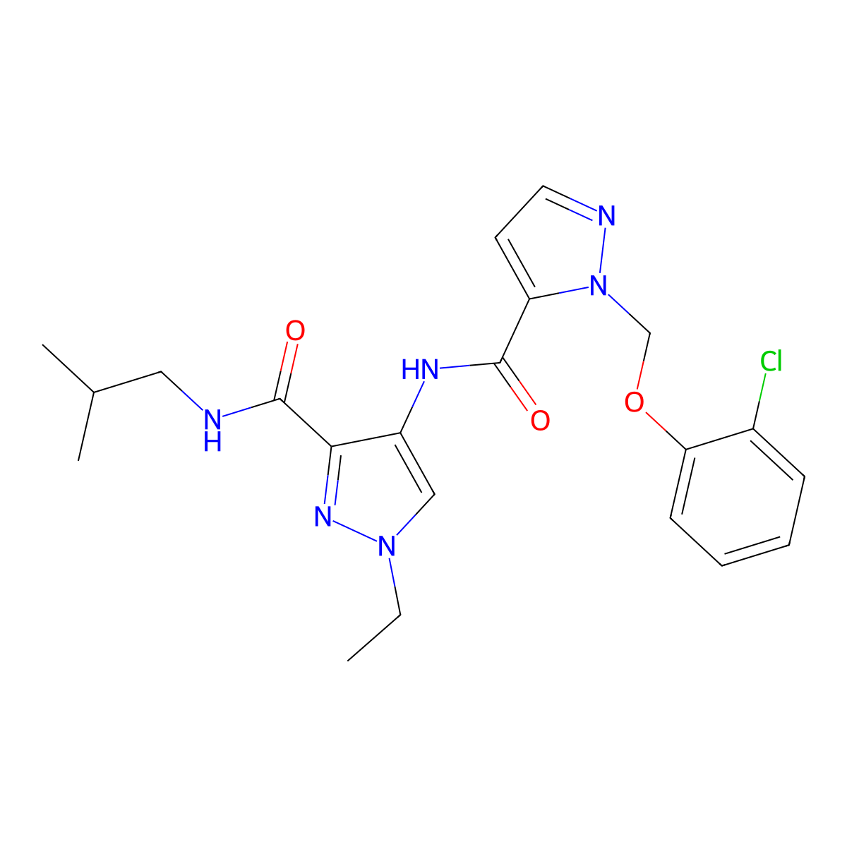 4-[({1-[(2-chlorophenoxy)methyl]-1H-pyrazol-5-yl}carbonyl)amino]-1-ethyl-N-(2-methylpropyl)-1H-pyrazole-3-carboxamide molecular structure, CAS 1005692-37-4