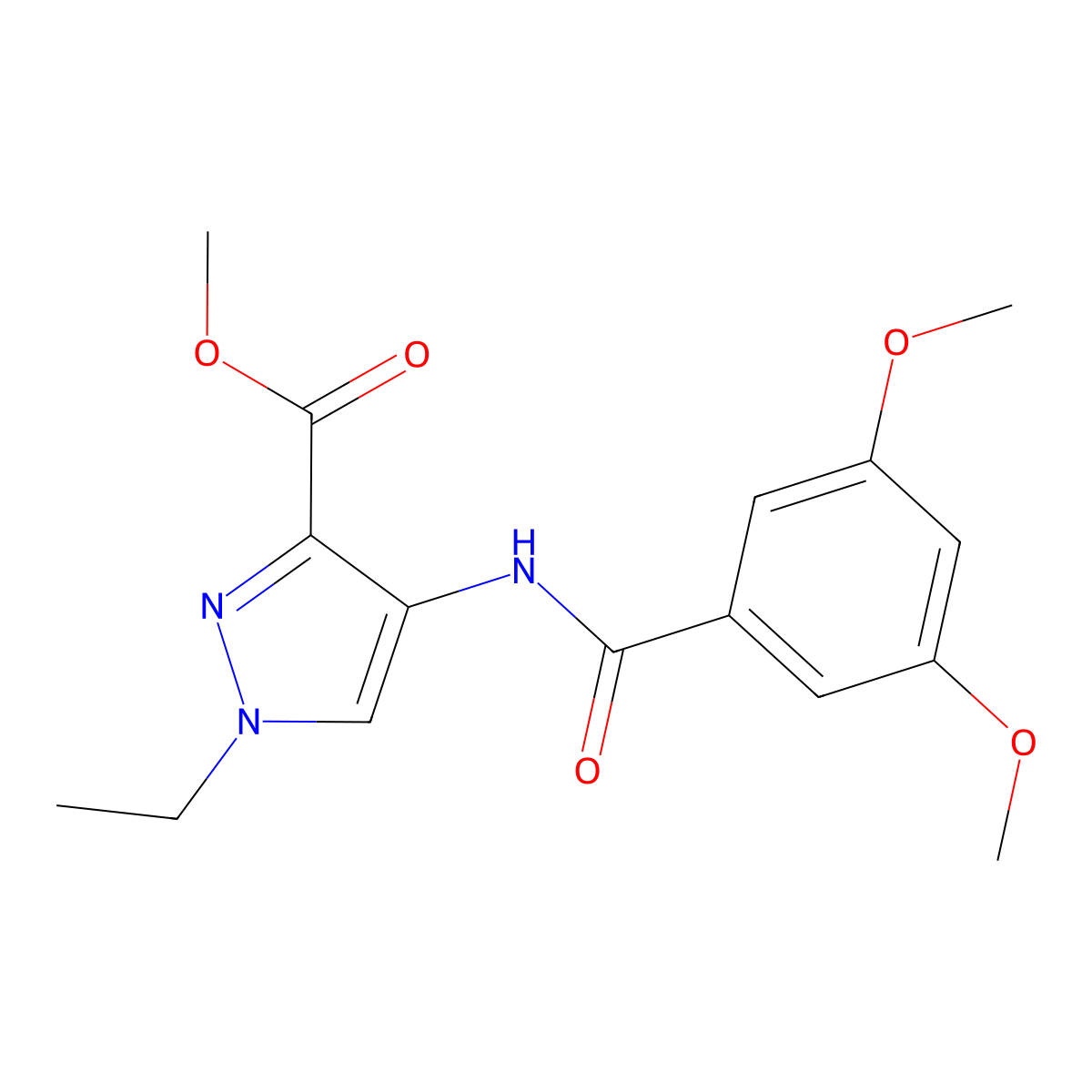 methyl 4-{[(3,5-dimethoxyphenyl)carbonyl]amino}-1-ethyl-1H-pyrazole-3-carboxylate molecular structure, CAS 1005692-52-3