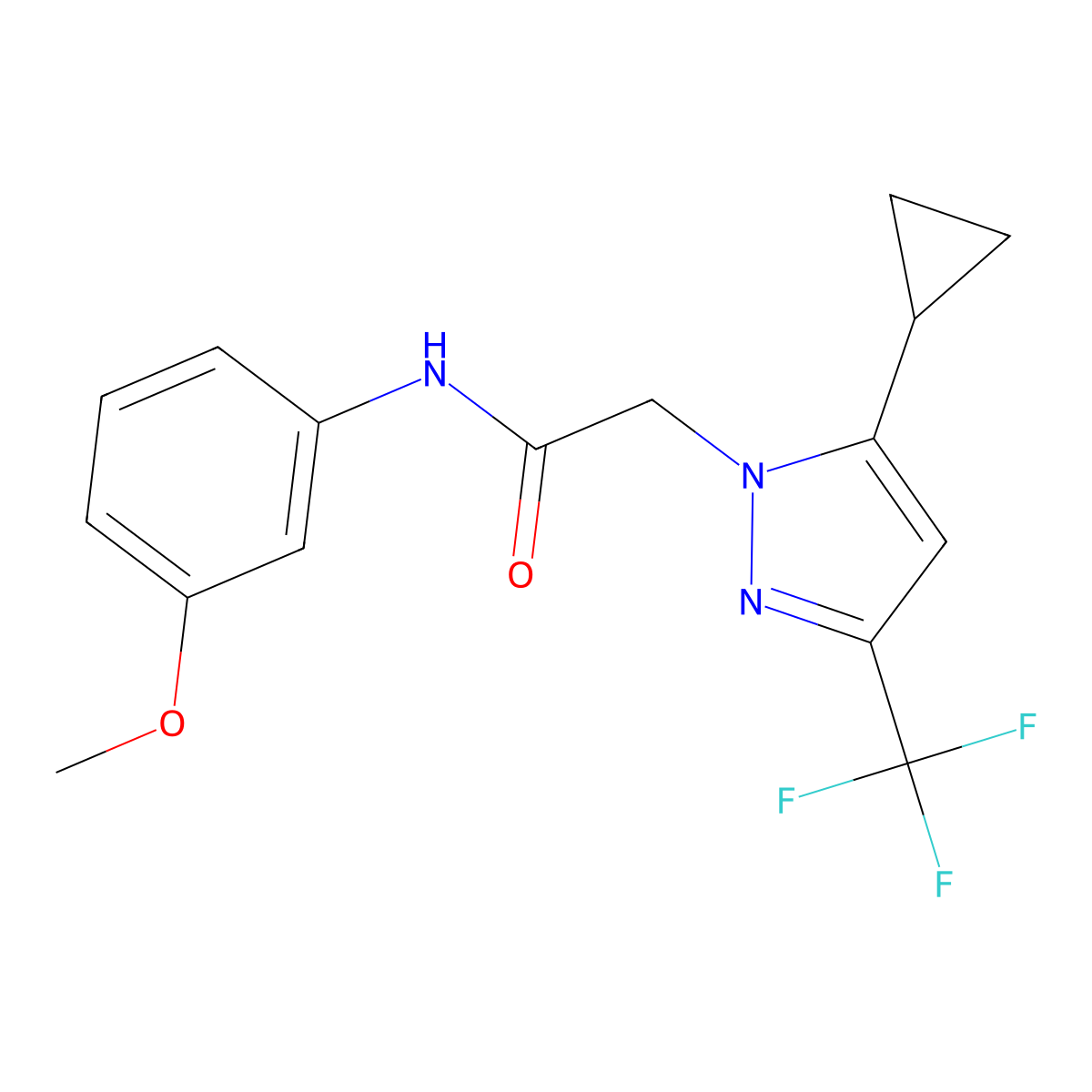 2-[5-cyclopropyl-3-(trifluoromethyl)pyrazol-1-yl]-N-(3-methoxyphenyl)acetamide molecular structure, CAS 1005693-10-6