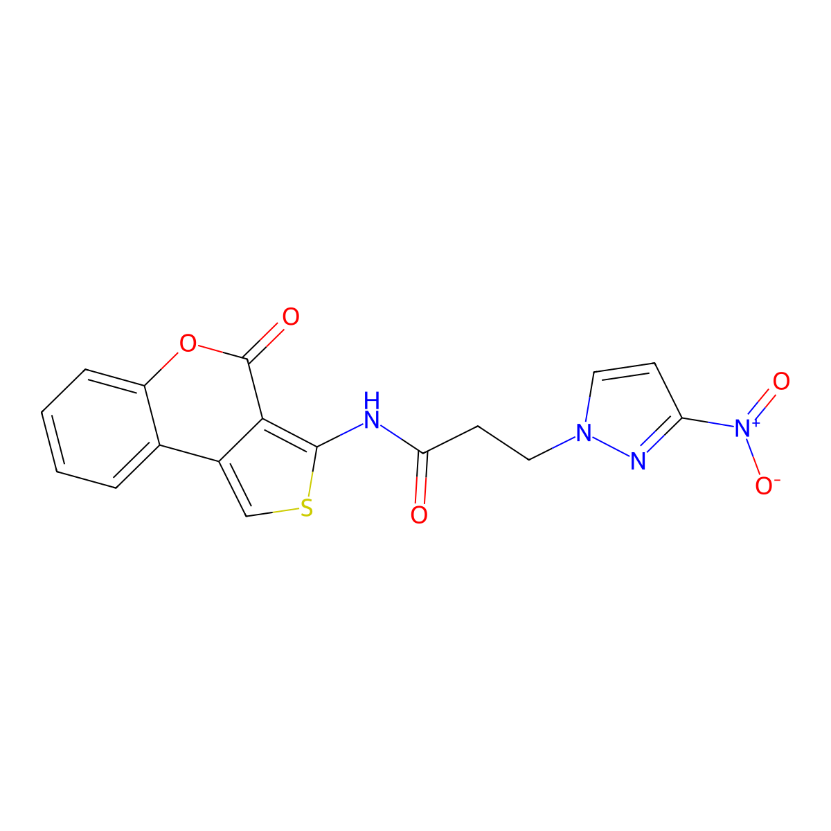3-(3-nitropyrazol-1-yl)-N-(4-oxothieno[3,4-c]chromen-3-yl)propanamide molecular structure, CAS 1005693-21-9