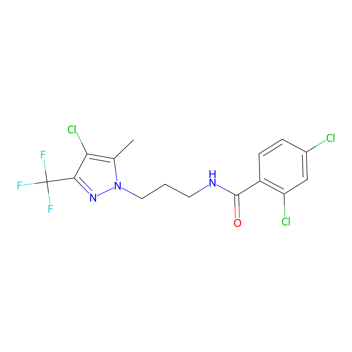 2,4-dichloro-N-[3-[4-chloro-5-methyl-3-(trifluoromethyl)pyrazol-1-yl]propyl]benzamide molecular structure, CAS 1005693-27-5