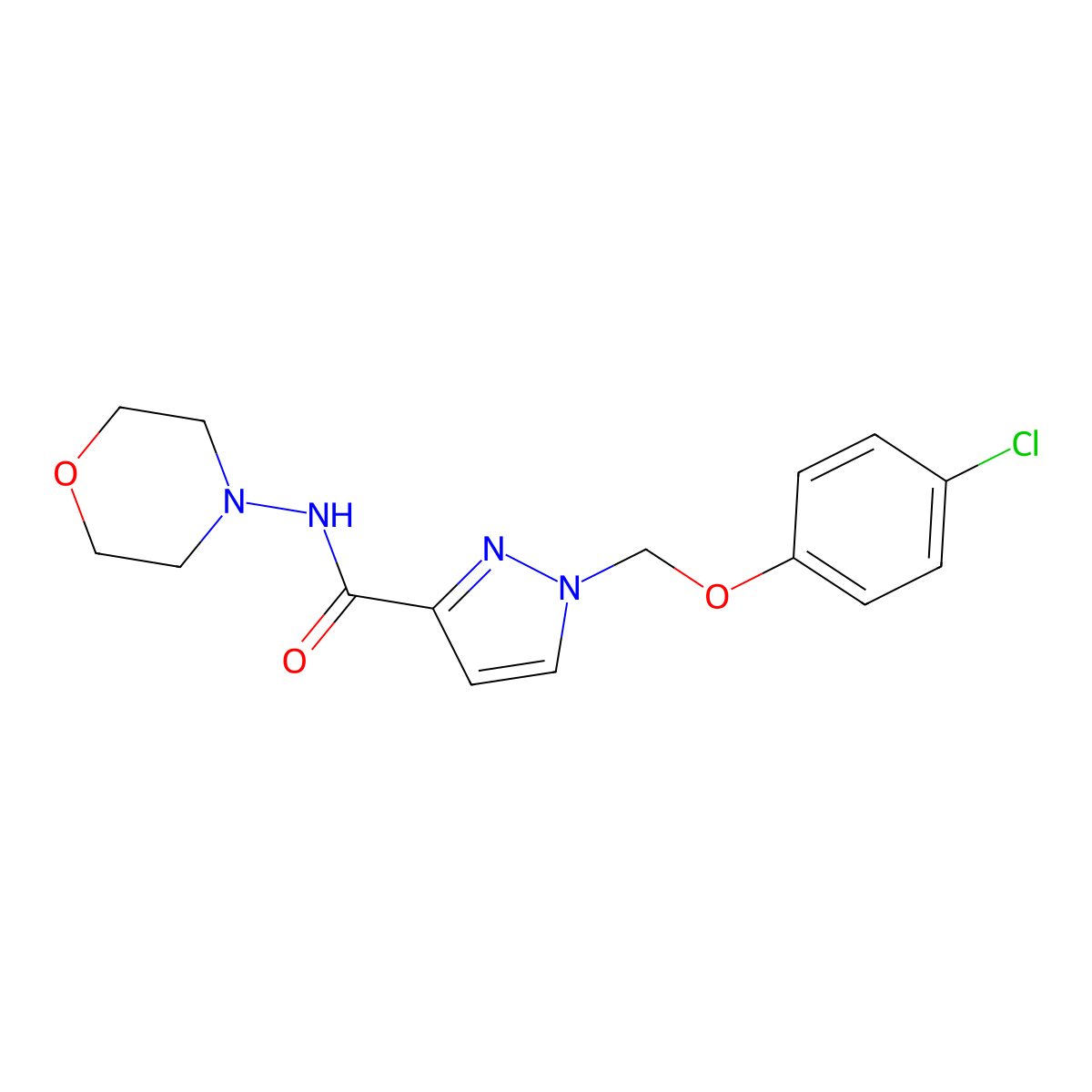 1-[(4-chlorophenoxy)methyl]-N-morpholin-4-ylpyrazole-3-carboxamide molecular structure, CAS 1005693-54-8
