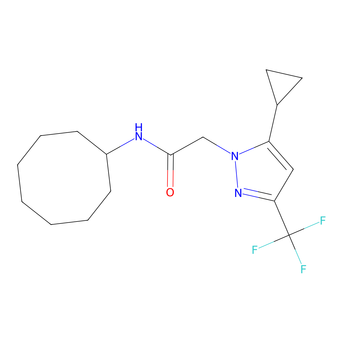 N-cyclooctyl-2-[5-cyclopropyl-3-(trifluoromethyl)-1H-pyrazol-1-yl]acetamide molecular structure, CAS 1005693-60-6