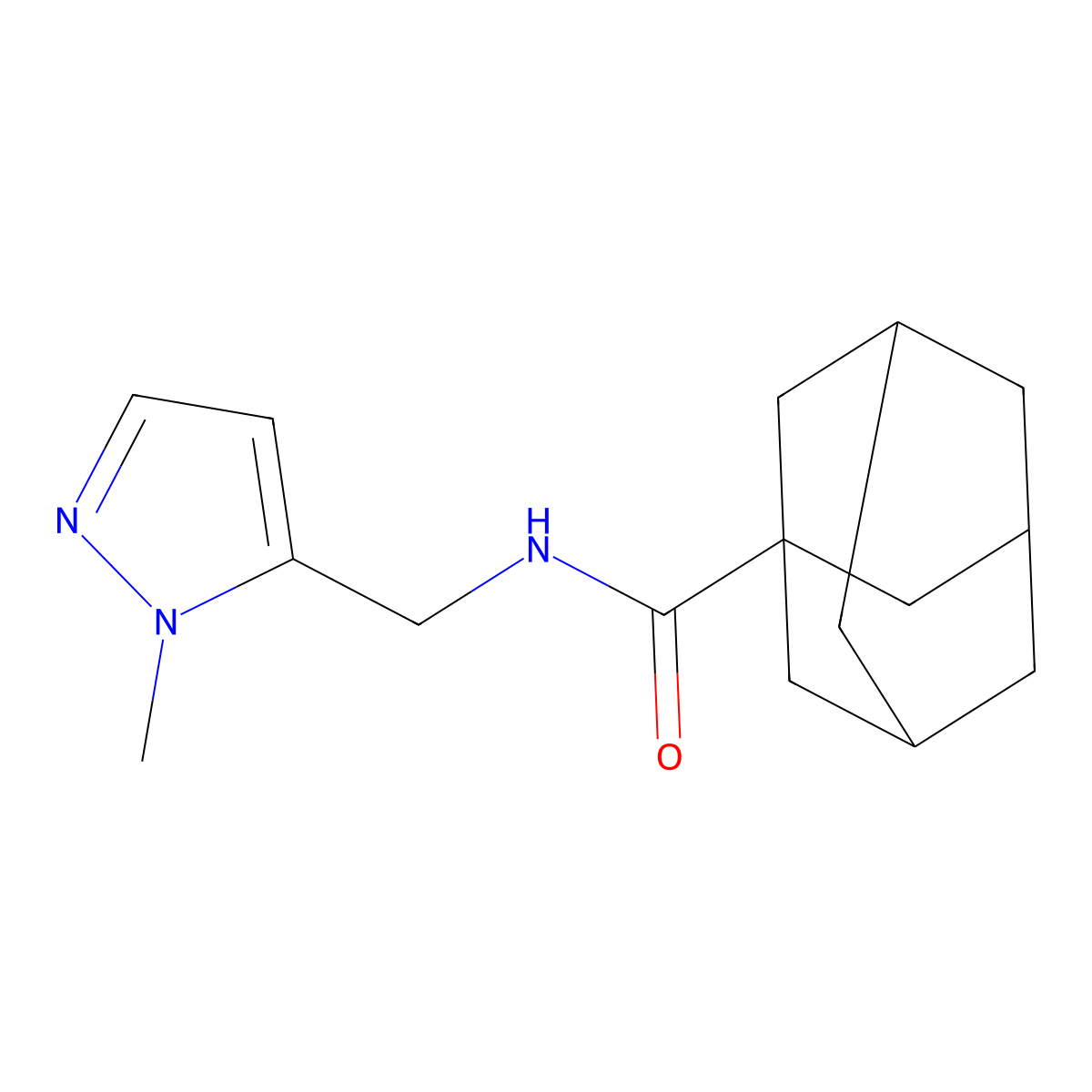 adamantanyl-N-[(1-methylpyrazol-5-yl)methyl]carboxamide molecular structure, CAS 1005693-86-6