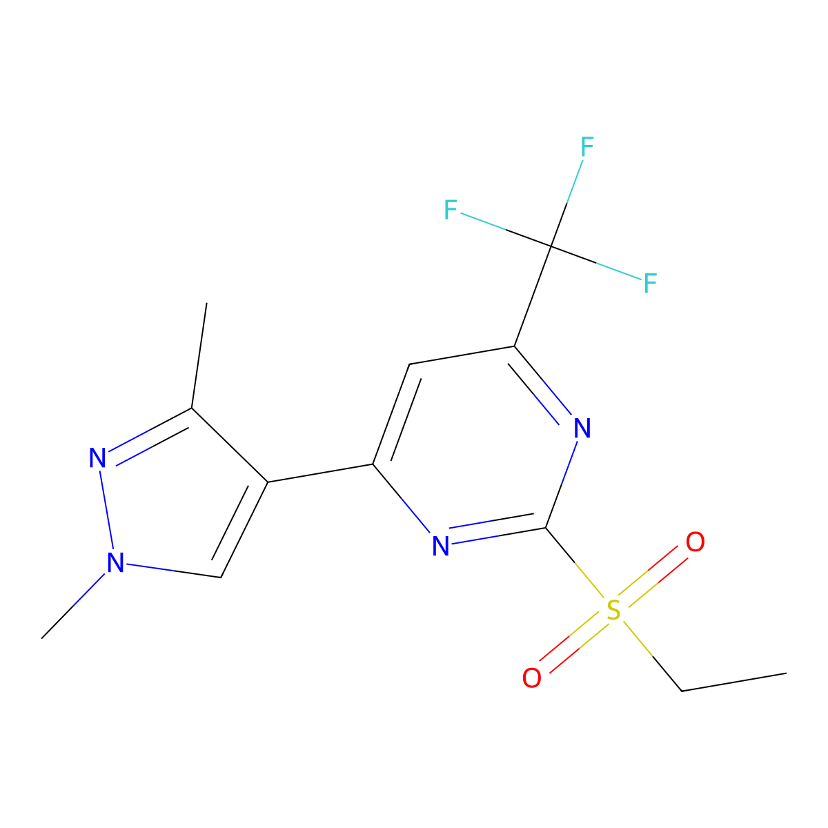4-(1,3-dimethyl-1H-pyrazol-4-yl)-2-(ethylsulfonyl)-6-(trifluoromethyl)pyrimidine molecular structure, CAS 1005694-21-2