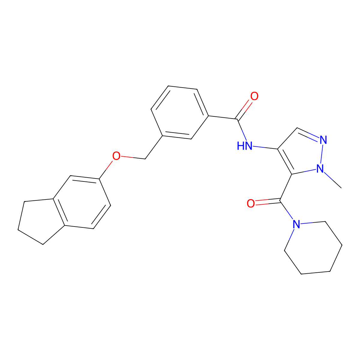 3-(2,3-dihydro-1H-inden-5-yloxymethyl)-N-[1-methyl-5-(piperidine-1-carbonyl)pyrazol-4-yl]benzamide molecular structure, CAS 1005694-32-5