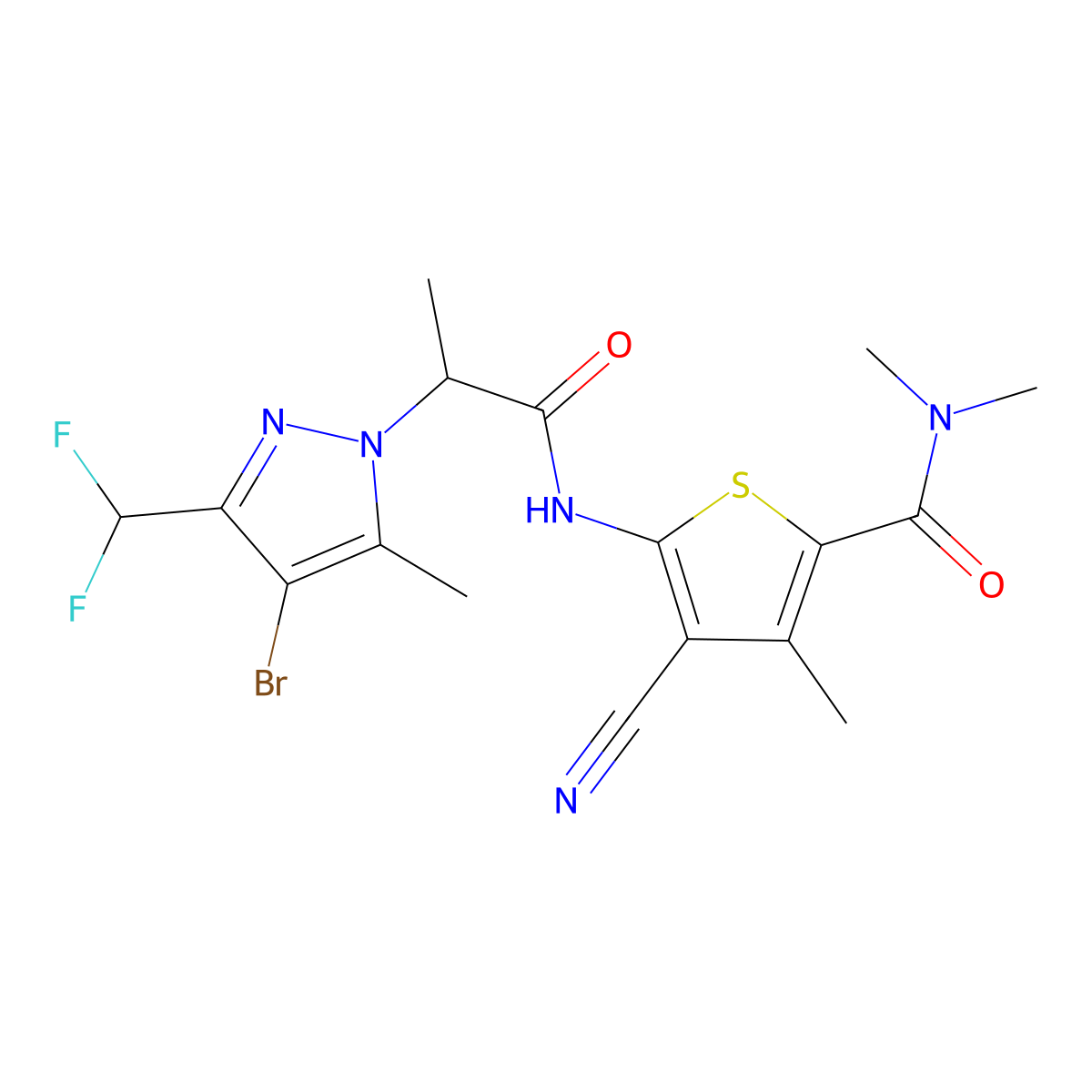5-[2-[4-bromo-3-(difluoromethyl)-5-methylpyrazol-1-yl]propanoylamino]-4-cyano-N,N,3-trimethylthiophene-2-carboxamide molecular structure, CAS 1005694-42-7