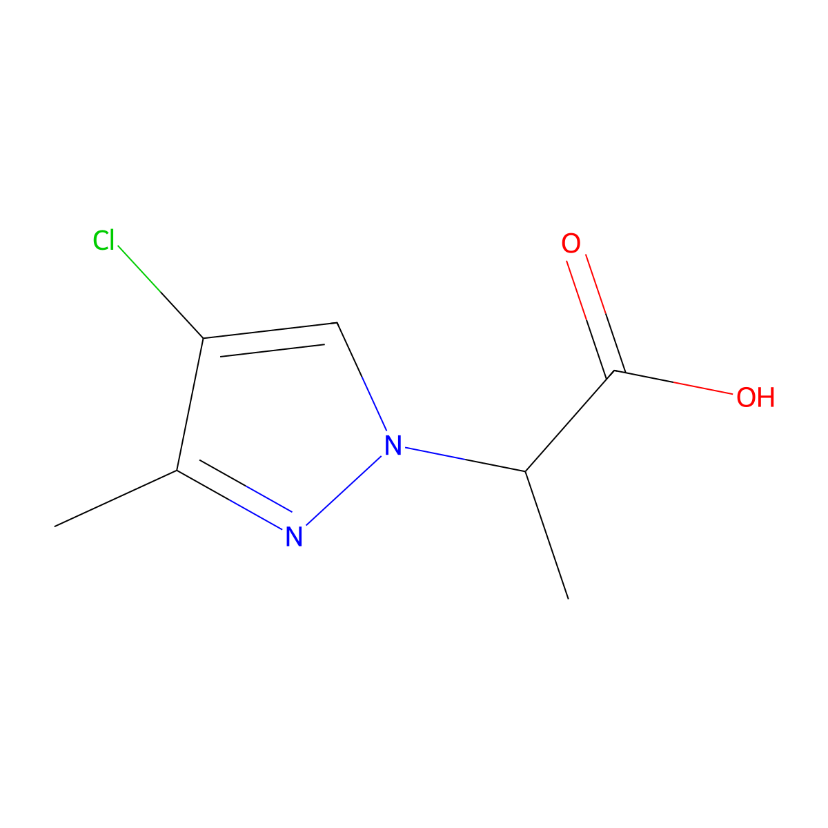 2-(4-chloro-3-methyl-1H-pyrazol-1-yl)propanoic acid molecular structure, CAS 1005694-58-5