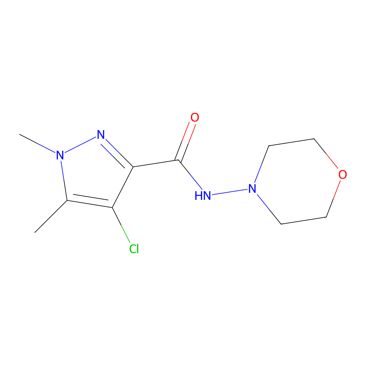 4-chloro-1,5-dimethyl-N-morpholin-4-ylpyrazole-3-carboxamide molecular structure, CAS 1005694-70-1