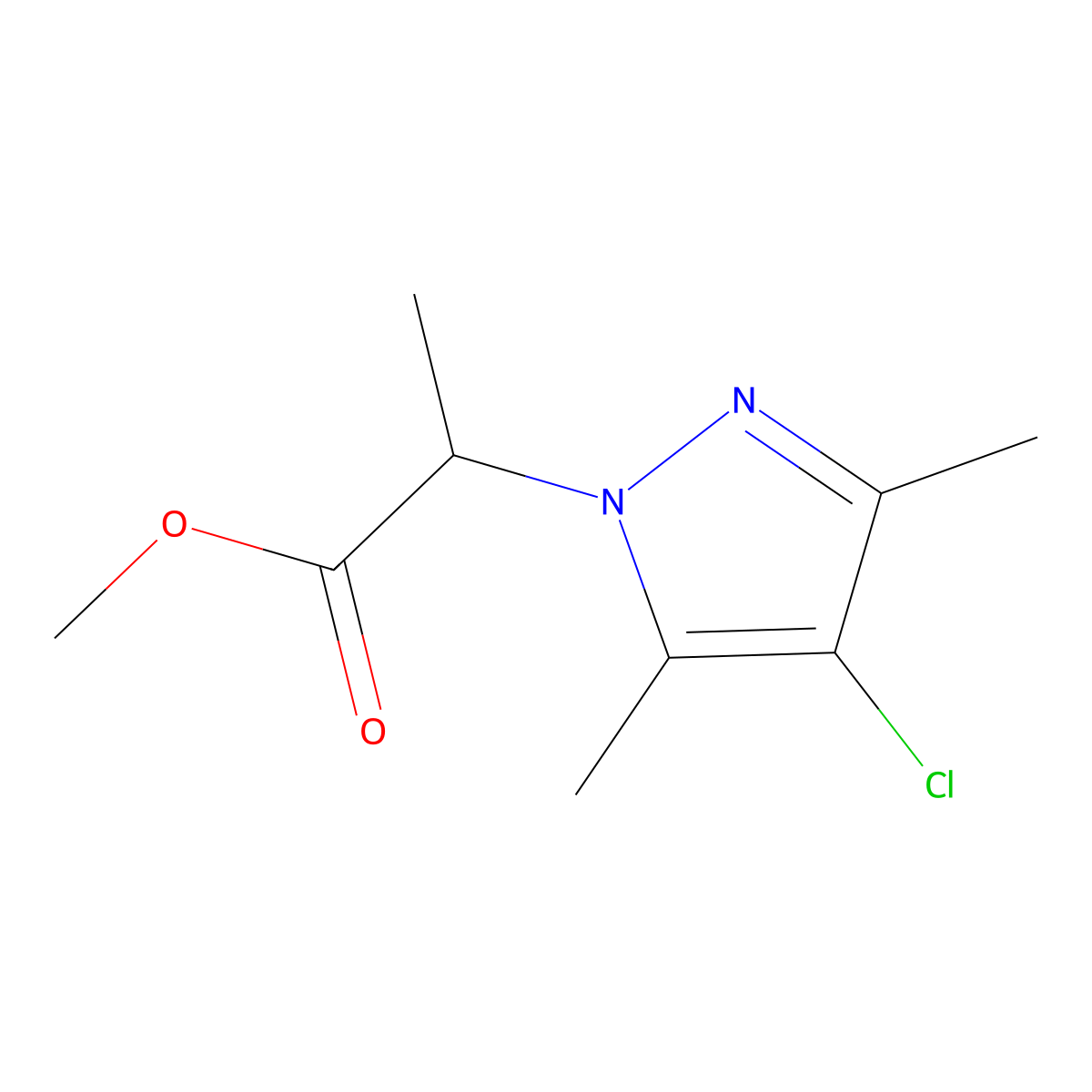 methyl 2-(4-chloro-3,5-dimethyl-1H-pyrazol-1-yl)propanoate molecular structure, CAS 1005694-87-0