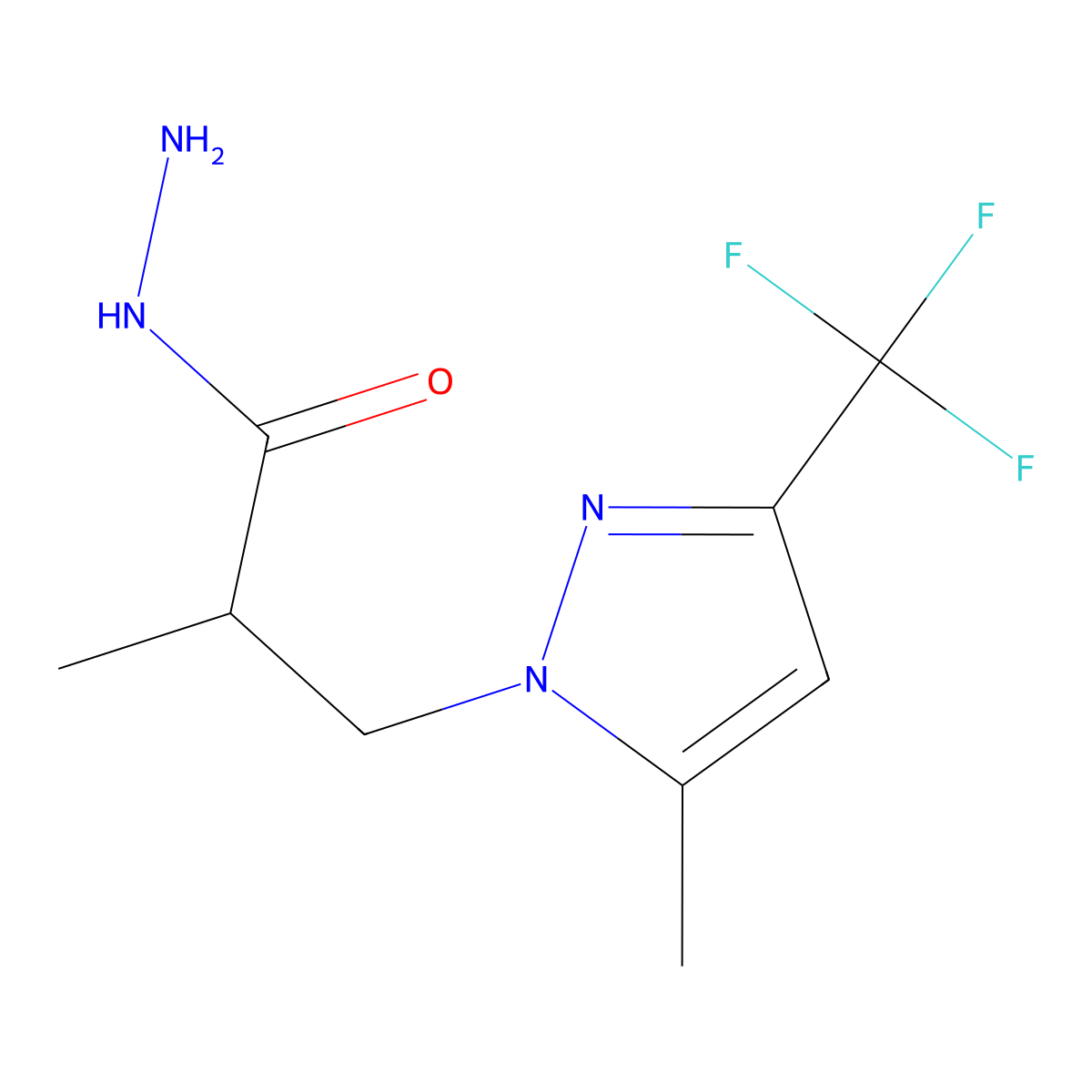 2-methyl-3-[5-methyl-3-(trifluoromethyl)-1H-pyrazol-1-yl]propanehydrazide molecular structure, CAS 1005694-95-0