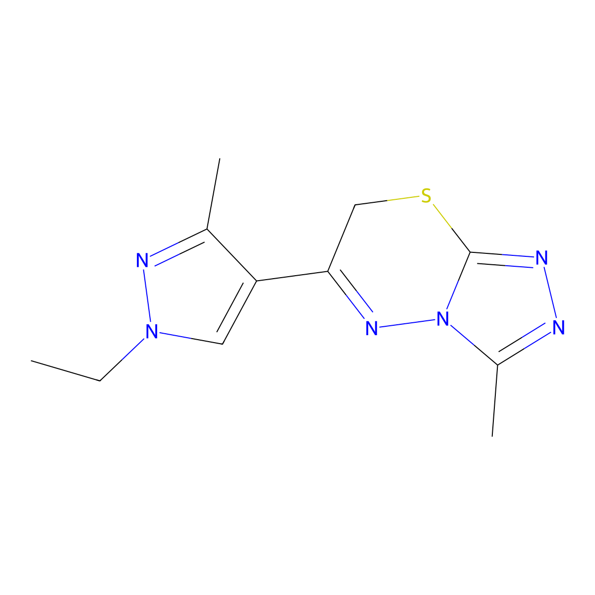 6-(1-ethyl-3-methyl-1H-pyrazol-4-yl)-3-methyl-7H-[1,2,4]triazolo[3,4-b][1,3,4]thiadiazine molecular structure, CAS 1005695-31-7