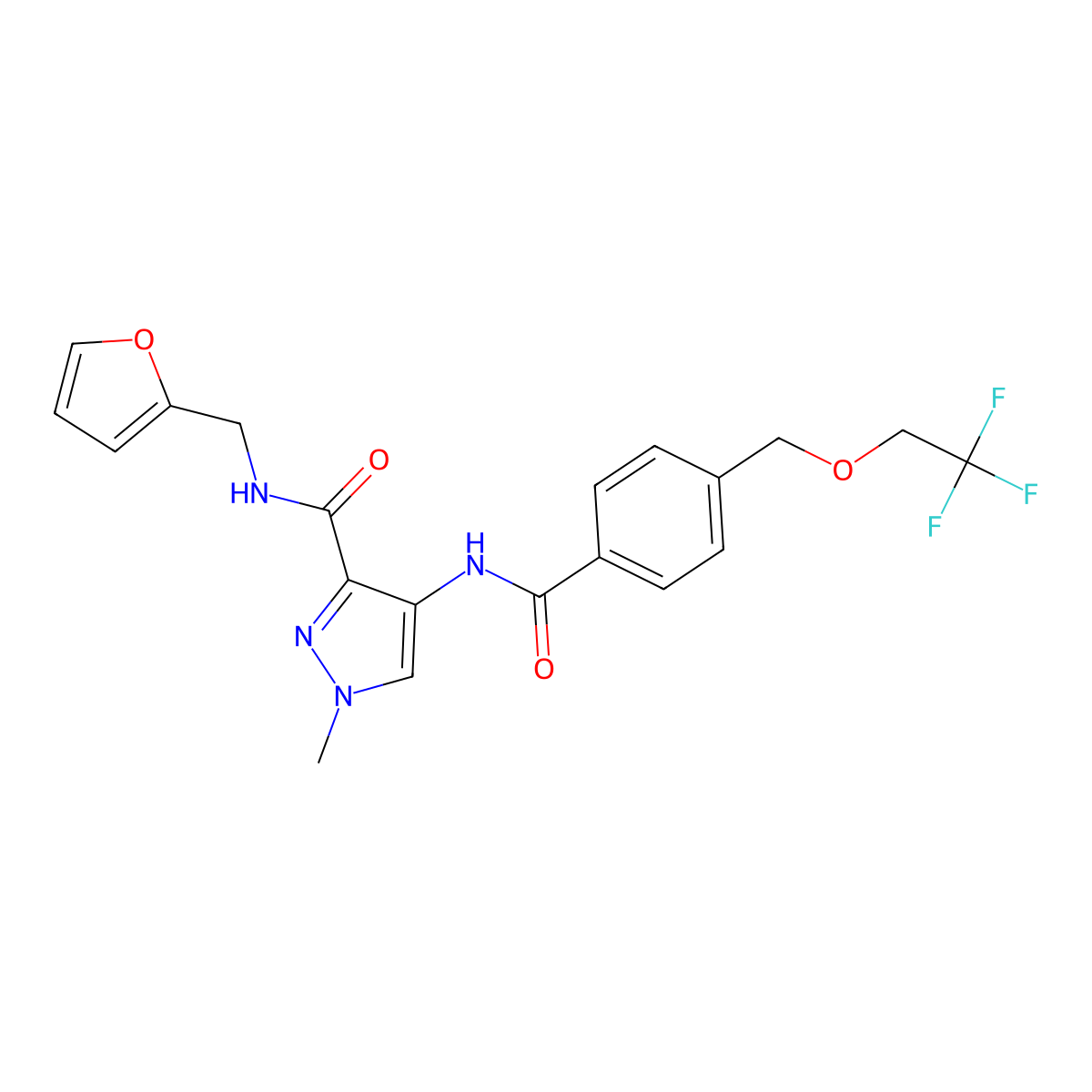 N-(furan-2-ylmethyl)-1-methyl-4-[[4-(2,2,2-trifluoroethoxymethyl)benzoyl]amino]pyrazole-3-carboxamide molecular structure, CAS 1005695-34-0